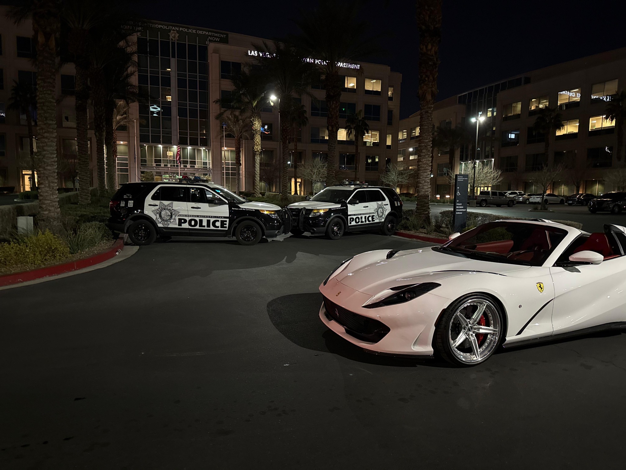 White Ferrari parked in Las Vegas illustrating specialty vehicle transport